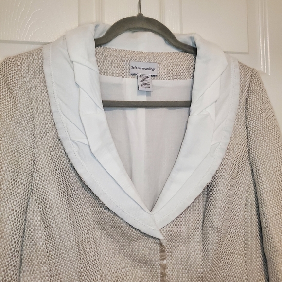 Soft Surroundings Beige Tweed Blazer Linen Blend Sz L - Picture 2 of 11